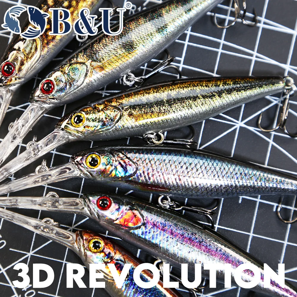 B & U 68mm Impressão 3D Shad S - Fishing Lure Jerkbait avaliação e preço
